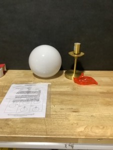 Decor Therapy Michael 1-Light Antique Brass with Milk Glass Semi Flush Mount Ceiling Light. See Pictures