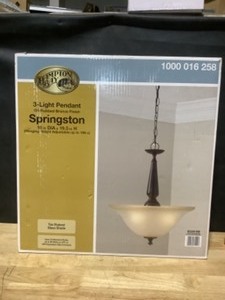 Commercial Electric 3-Light Oil Rubbed Bronze Pendant with Tea-Stained Glass Shade. See Pictures