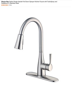 Glacier Bay Sadira Single-Handle Pull-Down Sprayer Kitchen Fuacet with TurboSpray and FastMount in Stainless Steel. See Pictures
