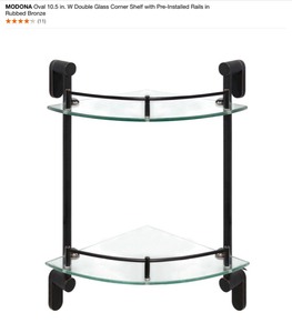 MODONA Oval 10.5 in. W Double Glass Corner Shelf with Pre-Installed Rails in Rubbed Bronze. See Pictures