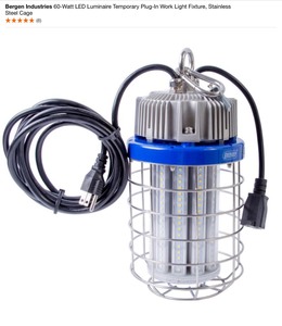 Bergen Industries 60-Watt LED Luminaire Temporary Plug-In Work Light Fixture, Stainless Steel Cage. See Pictures
