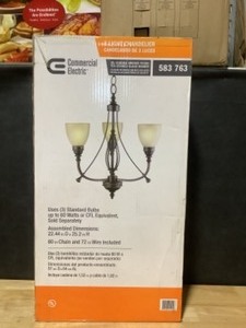 Hampton Bay 3-Light Bronze Chandelier with Tea Stained Glass Shades. See Pictures