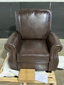 Noble House Neville 37 in. Width Big and Tall Brown Fuax Leather Nailhead Trim Club Recliner. See Pictures