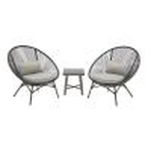lot 50 image: Dark Gray 3-Piece Steel Papasan Rope Outdoor Patio Conversation Seating Set with Gray Cushion
