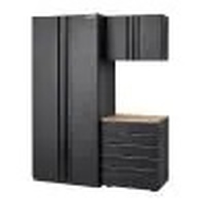 lot 51 image: 3-Piece Heavy Duty Welded Steel Garage Storage System in Black (64 in. W x 81 in. H x 24 in. D)