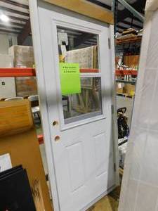 lot 72 image: 32 in. x 80 in. Vented Left-Hand Outswing 12 Lite Clear Primed Steel Prehung Front Door with Brickmould
