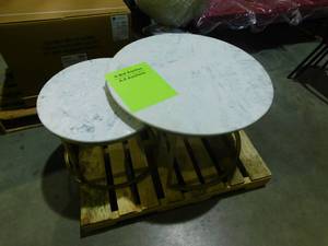 lot 86 image: Cheval 2-Piece 31 in. GoldMarble Medium Round Marble Coffee Table Set