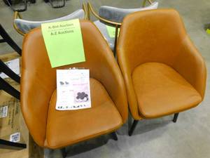 lot 107 image: Adaya Cappuccino Brown Faux Leather Arm Chair with Beech Legs (Set of 2)
