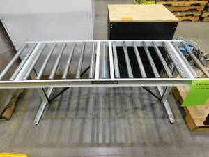 lot 110 image: Powder Coated Steel 26.5 in. to 43.5 in. H, 24 in. W Roller Table Adjustable Conveyor with 17 Rollers