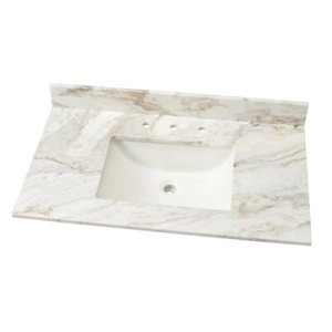 lot 47 image: 37 in. W Marble Single Sink Vanity Top in Arabescato Venato with White Sink