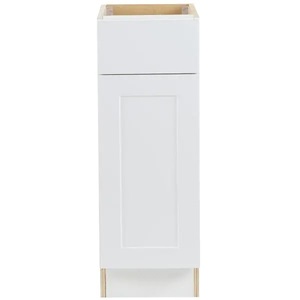 lot 103 image: (4) Cambridge Shaker Assembled 12 in. x 34.5 in. x 24.5 in. Base Cabinet w 1 Soft Close Drawer & 1 Soft Close Door in White