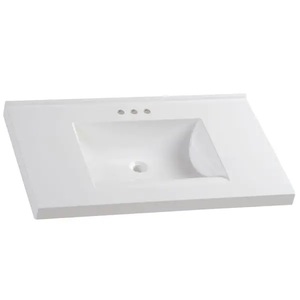 lot 127 image: Glacier Bay 37 in. W x 22 in. D Cultured Marble Vanity Top in White with White Sink