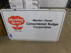 lot 4 image: Porcilan Morning Glory Dairy Vintage 2 sided sign.