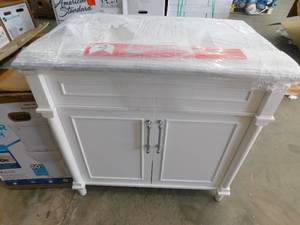 lot 98 image: Aberdeen 36 in. W x 22 in. D Single Bath Vanity in White with Carrara Marble Top with White Sink