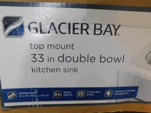 lot 117 image: Glacier Bay Drop-In Stainless Steel 33 in. 4-Hole Double Bowl Kitchen Sink
