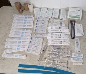 lot 380 image: Large Lot of Medical Supplies Flush Syringes, Gauze Sponges, Single Use Syringes, Spinal Needles, & More