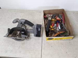 lot 360 image: Craftsman 18.0 Volt Circular Saw & Box of Assorted Tools