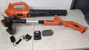 lot 396 image: BLACKDECKER 20V Max AXIAL Leaf Blower and String Trimmer Combo Kit