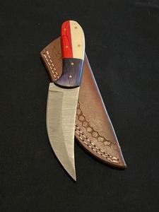 Stunning Red, White and Blue Custom Damascus Steel Knife