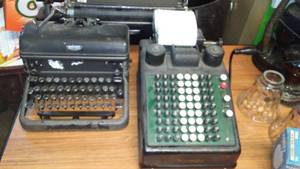 lot 22 image: Vintage Glass Key Royal Typewriter and Burroughs Adding Machine.