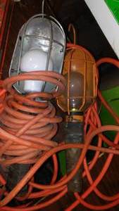 lot 46 image: Work Light  Trouble Light, Caulk Guns (5), Sickle Blades and more.