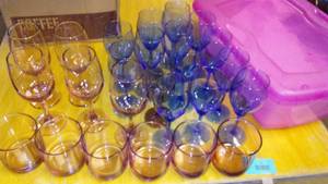 lot 73 image: Blue and Rose Colored Stemware.