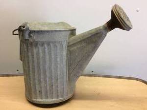 lot 71 image: Vintage Galvanized Metal Watering Can & Sprinkler Copper Spout With 2 Handles - Garden Chic Planter