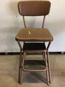 lot 68 image: Vintage Cosco Sliding Step Stool Chair - Has Wear However Very Country Kitchen Retro Look