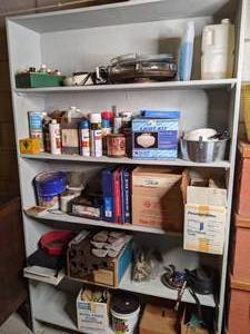 Large Sturdy Shelf and Contents Lazy Susan, Crystal Serving Platters, Spray Paint, Gun Oil, Massager, and More.&nbsp