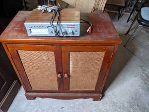 Vintage Entertainment Cabinet and All the Electronics Panasonic, 8-Track, Turntable, Akai&nbsp