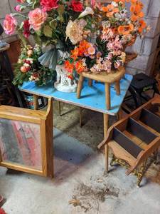 Delicate Vintage Table, Stools, Medicine Cabinet, Ceramic Planters, and More Decor&nbsp