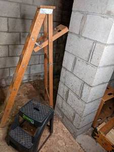 A 5 Wood Ladder and Plastic 2-Step Stool
