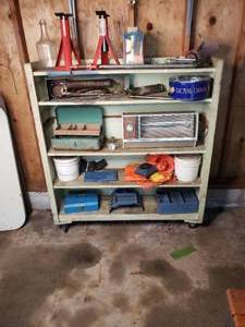 Variety of Tools and Storage 3000lb Capacity Jacks, Vintage Tackle Box, Electric Spare Heater, Etc.&nbsp