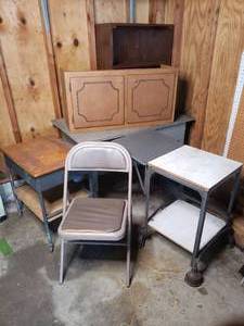 Beautiful Vintage Wood Farmhouse Table, Cabinet, and So Much More