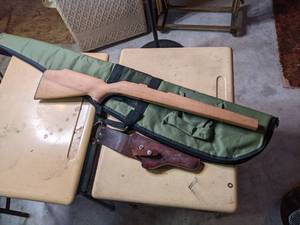 Set of (2) Vintage School Desks and Wooden Gun Stock, Vintage Gun Strap, Rifle Storage Bag