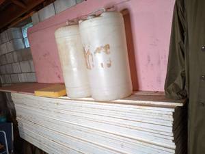 Lot of (2) Plastic Drums and Styrofoam, Insulation&nbsp