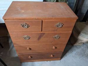 Vintage Hand Crafted Wood 5-Drawer Dresser