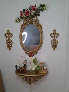 Vintage Set of Wall Decor Mirror, Shelf, and Accents&nbsp