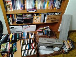 Vintage Panasonic Stereo Tape Deck and Suitcase with All the VHS, Cassettes, Etc.&nbsp