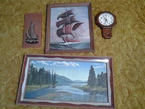 Gorgeous Vintage Wall Art Spartus Clock, Ship Art 1977, Andres Orpinas, and More&nbsp