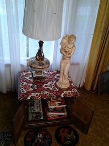 Beautiful Vintage Table Lamp, Cabinet, and Ceramic Greek Water Carrier Decor&nbsp
