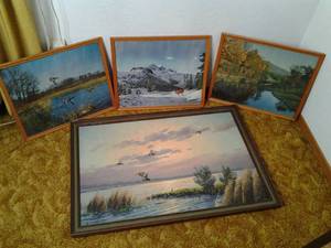 Gorgeous Vintage G.V.D. Velde Framed Painting and (3) Nature - Themed Prints&nbsp