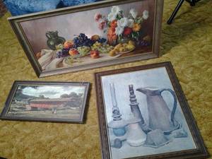 Elegantly Framed Vintage Wall Decor Morandi, Fruit and Flowers, Covered Bridge