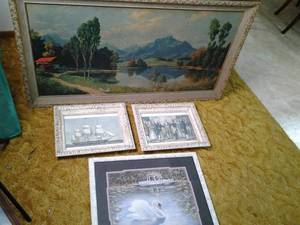 Beautiful Framed Vintage Wall Art Washington and Lafayette, Swan, Monetti, Etc