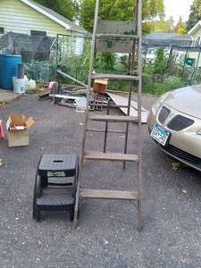 Vintage 6 Wood A-Frame Ladder and 2-Step Stool&nbsp