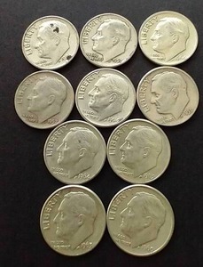 10 90% Silver Roosevelt Dimes