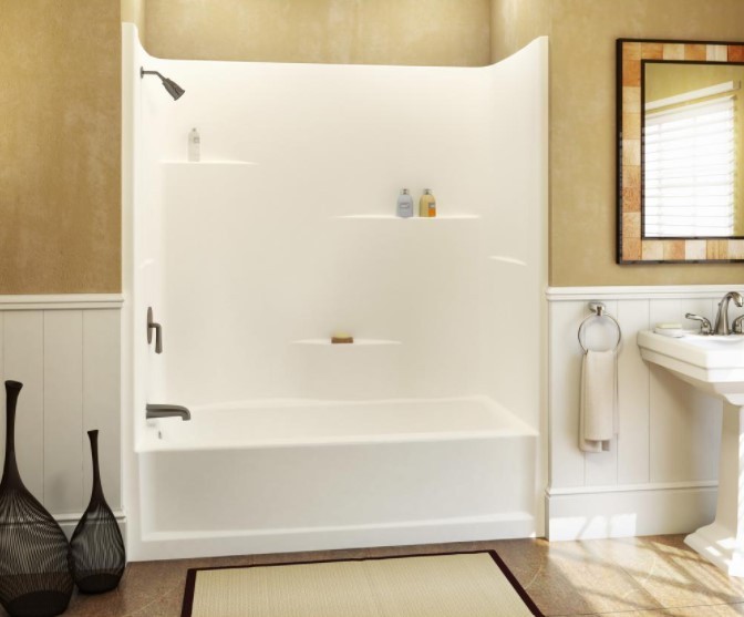 lot 712 image: Aquatic Everyday Everyday 60 in. x 30 in. x 72 in. 1-Piece Acrylx Acrylic Bath and Shower Kit with Left Drain in White
