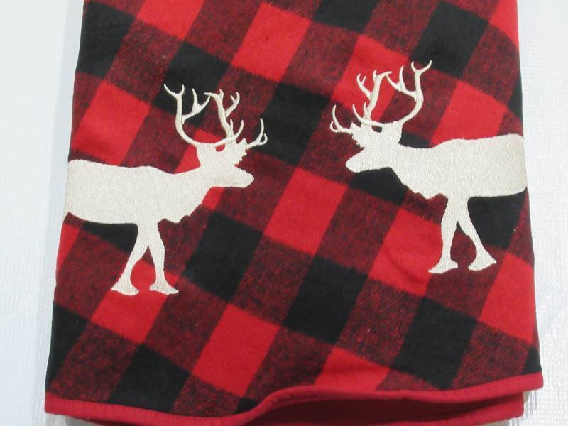lot 917 image: HALLMARK Christmas REDBLACK Plaid Deer Tree Skirt - 48 Inch Circle