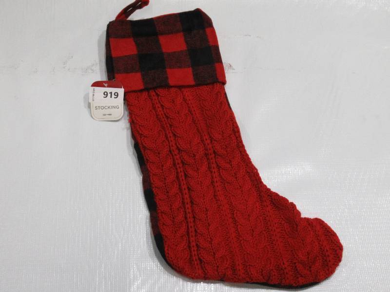 lot 919 image: HALLMARK Christmas Themed Knit Stocking Red Knit  Red Plaid - 1 PACK