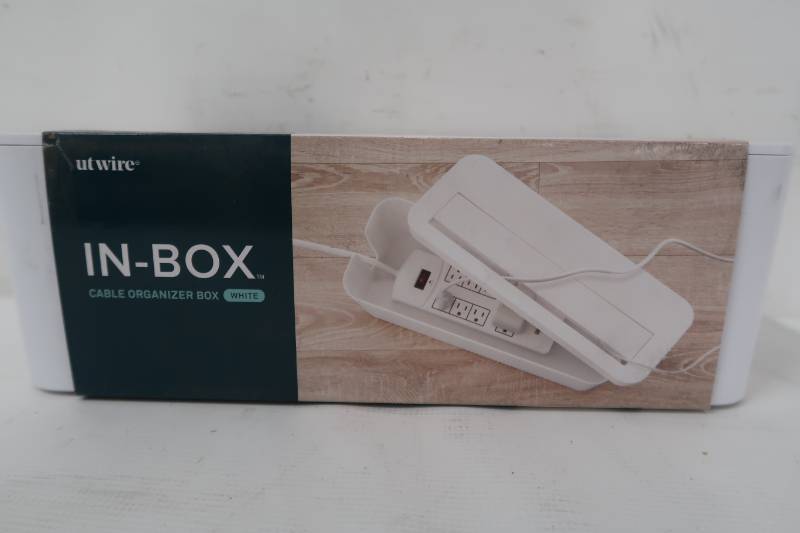 lot 820 image: UT Wire In-Box Cable Organizing Management Box for Under Desk in White